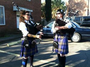 Me on the left, piping with a friend from the Charleston Police Pipes and Drums